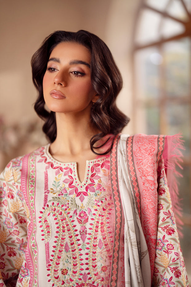 3 Piece - Printed & Embroidered Khaddar Suit - AU-04